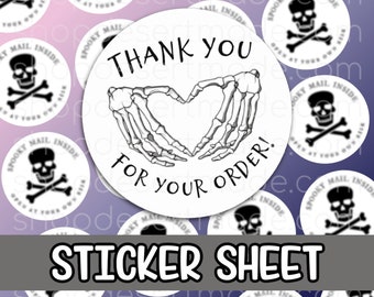 Skelly heart hands thank you for your order | halloween order package stickers | small business packaging | fun order thank you stickers