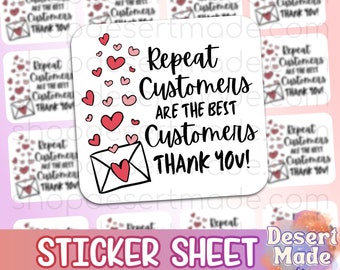 Repeat Customers are The Best Customers Thank You Hearts | Etsy Shop Package Stickers | Small Business Stickers | Cute Order Stickers