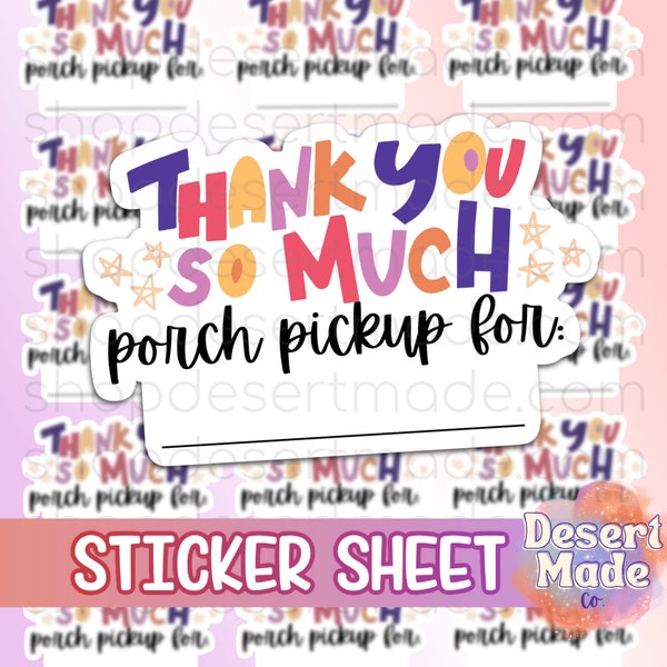 Colorful Thank You So Much Porch Pick Up Stickers | Local Order Package Stickers | Small Business Stickers | Cute Order Stickers | Write-on