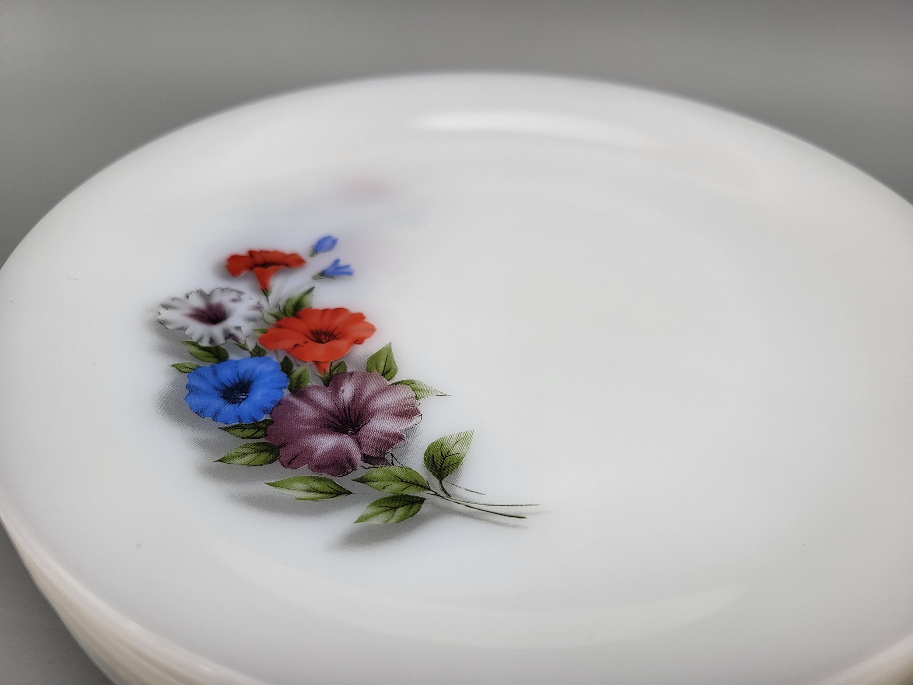 Lot De 7 Assiettes à Dessert Arcopal – Motifs Fleurs Volubilis, Narcisse, Tournesol – 19cm