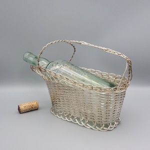 Display, basket, braided silver metal wine bottle holders, French table art, vintage French, 1960s