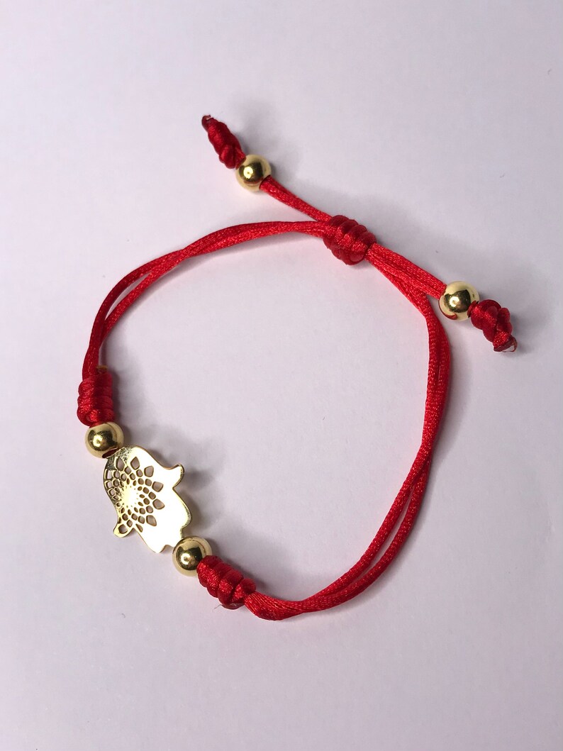 Golden Hand of Fatima Hamsa String Bracelet Red Adjustable Bracelet Hamsa Bracelet Golden Hamsa Red Bracelet Protection Bracelet