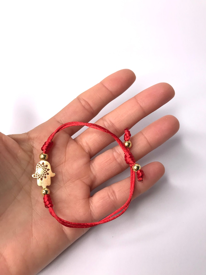 Golden Hand of Fatima Hamsa String Bracelet Red Adjustable Bracelet Hamsa Bracelet Golden Hamsa Red Bracelet Protection Bracelet