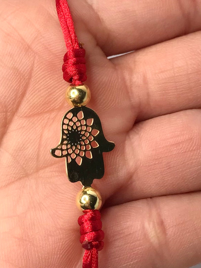 Golden Hand of Fatima Hamsa String Bracelet Red Adjustable Bracelet Hamsa Bracelet Golden Hamsa Red Bracelet Protection Bracelet