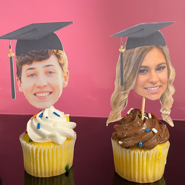 24 Custom Face Graduation Hat Cupcake Toppers