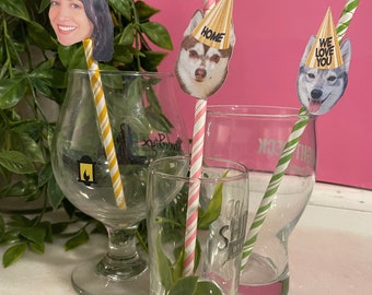 12 Custom Face or Logo Party Straws