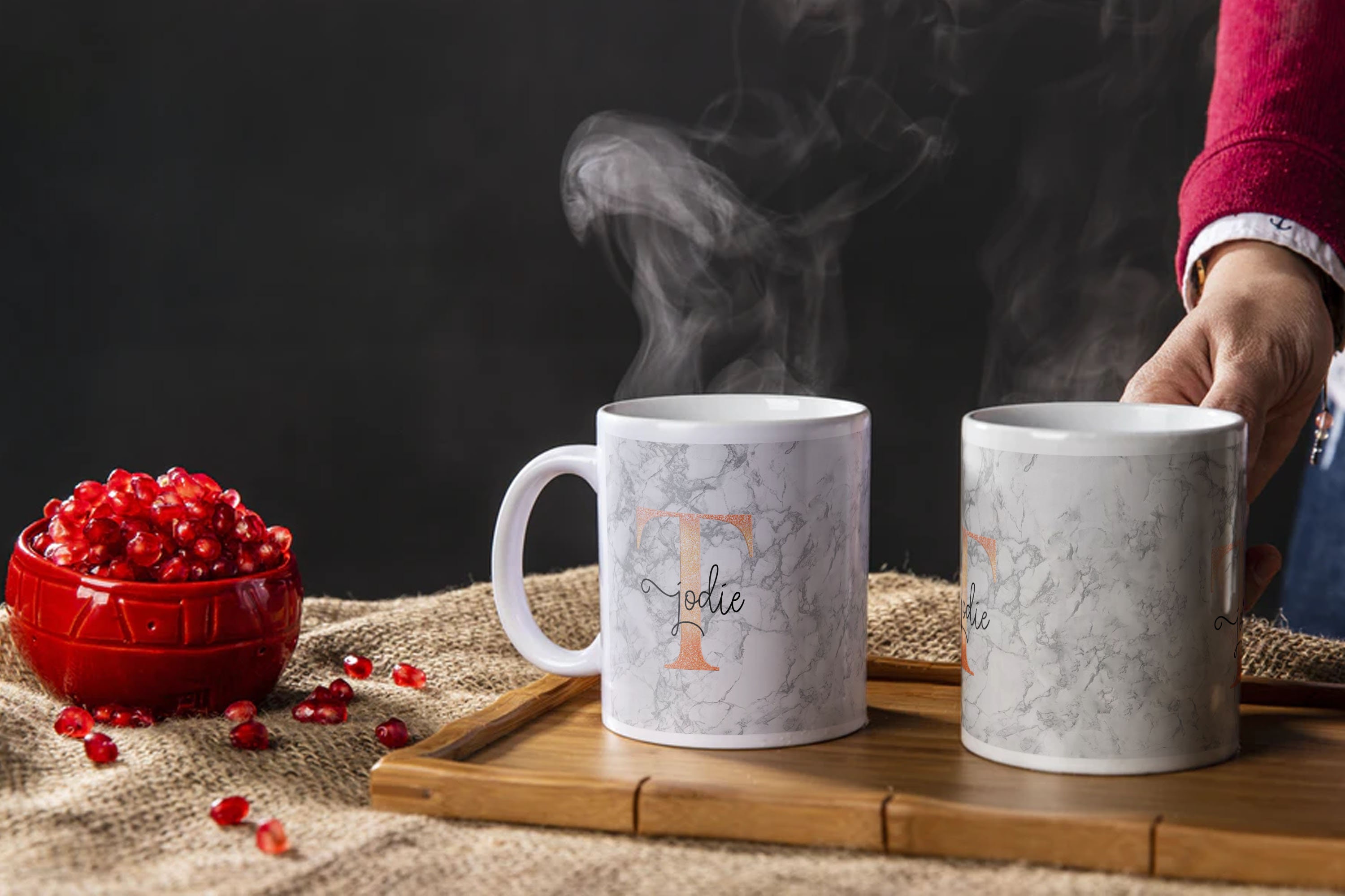 Grey Marble With Big Letter Marble Mug Personalised Name Mug Etsy