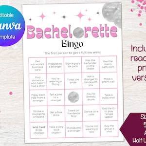 Bachelorette Bingo, Dirty Bachelorette Party Games, Hen Party Game, Last Disco Bachelorette, Bachelorette Bingo Template.