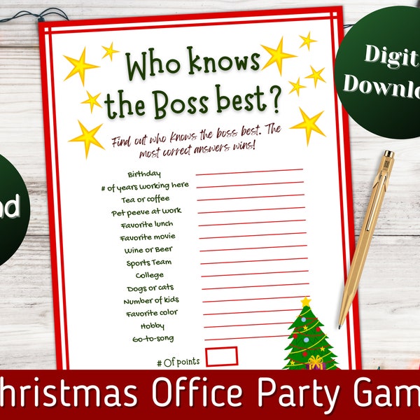 Christmas Who Knows The Boss Best, Office Party game, Holiday Office Party Game, Christmas game for adults.