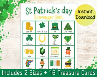 St Patrick's day scavenger hunt little kid, Kid Scavenger Hunt with Cards, Indoor Activity For Kids, St. Patrick's Day Printable Game