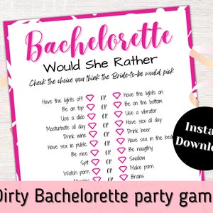 Dirty Bachelorette Party Game, Would She Rather Game, Fun Bachelorette Games, Hen Party Game, Drinking Game.