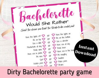 Dirty Bachelorette Party Game, Would She Rather Game, Fun Bachelorette Games, Hen Party Game, Drinking Game.