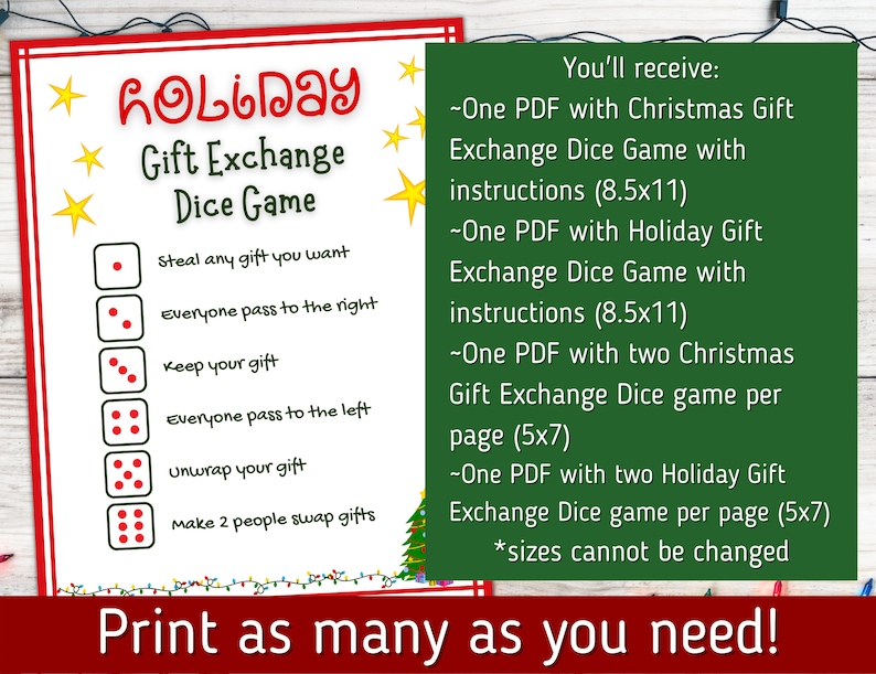 Christmas Gift Exchange Dice Game Christmas Group Party Game Office