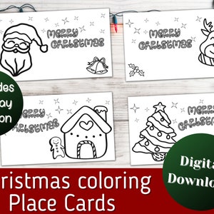 Plaatskaarten voor kerstkleuren, plaatskaarten voor Kerstmis printen, plaatskaarten voor Happy Holidays, kerstactiviteit voor kinderen.