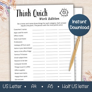 Think Quick Work Edition, Office Party Game, Game for Work, Team Building Game, Work Retreat Game, Office Icebreaker.