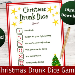 Christmas Drunk Dice Game, Christmas Drinking Game, Office Party game, Holiday Party Game.