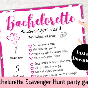 Bachelorette Scavenger Hunt, Bachelorette Party Game, Hen Party Game, Bachelorette Bar Crawl Game.