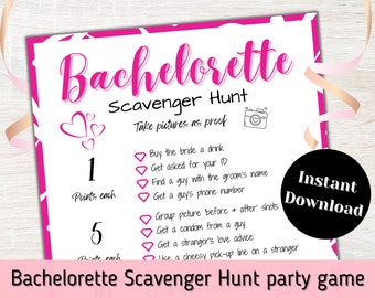 Bachelorette Scavenger Hunt, Bachelorette Party Game, Hen Party Game, Bachelorette Bar Crawl Game.