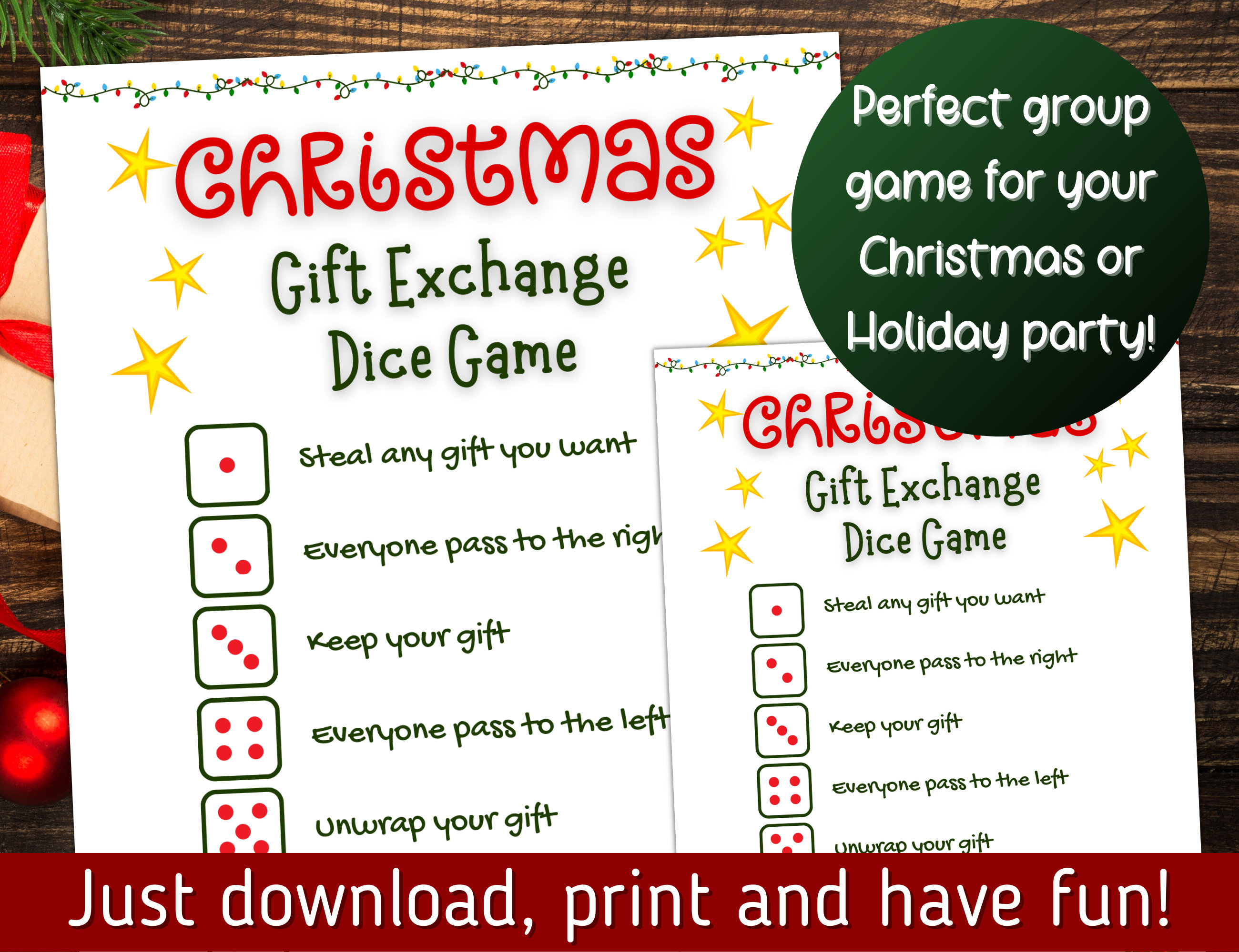 Christmas Gift Exchange Dice Game, Christmas Group Party Game, Office