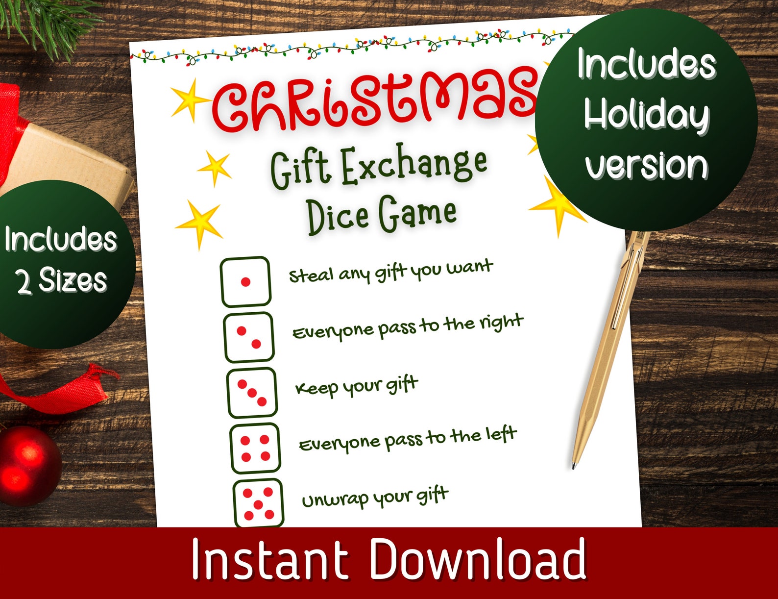 Christmas Gift Exchange Dice Game, Christmas Group Party Game, Office