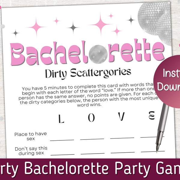 Bachelorette Dirty Scattergories, Dirty Bachelorette Party Games, Hen Party Game, Last Disco Bachelorette Party.