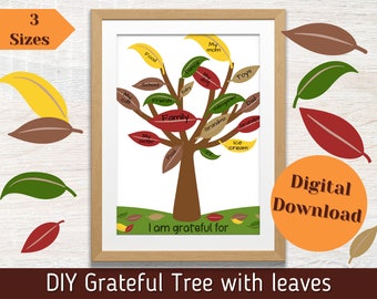 Thanksgiving gratitude tree, Grateful tree, Printable Tree for Preschoolers, I am thankful for, Preschool Thanksgiving Craft.