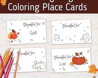 DIY Thanksgiving Place Cards, Thanksgiving coloring place cards, Kids Thanksgiving Activity, Fall Place cards printable, Thanksgiving Table.