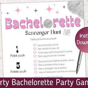 Bachelorette Scavenger Hunt, Bachelorette Party Game, Hen Party Game, Bachelorette Bar Crawl Game, Last Disco Bachelorette Party.