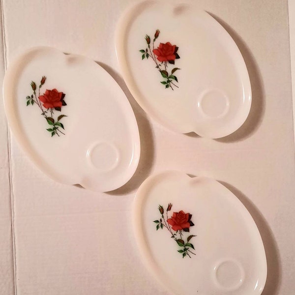 Federal Glass snack plates, red rose tea time plates, housewarming gift for couple, hostess gift, milk glass vintage, birthday gift for mom