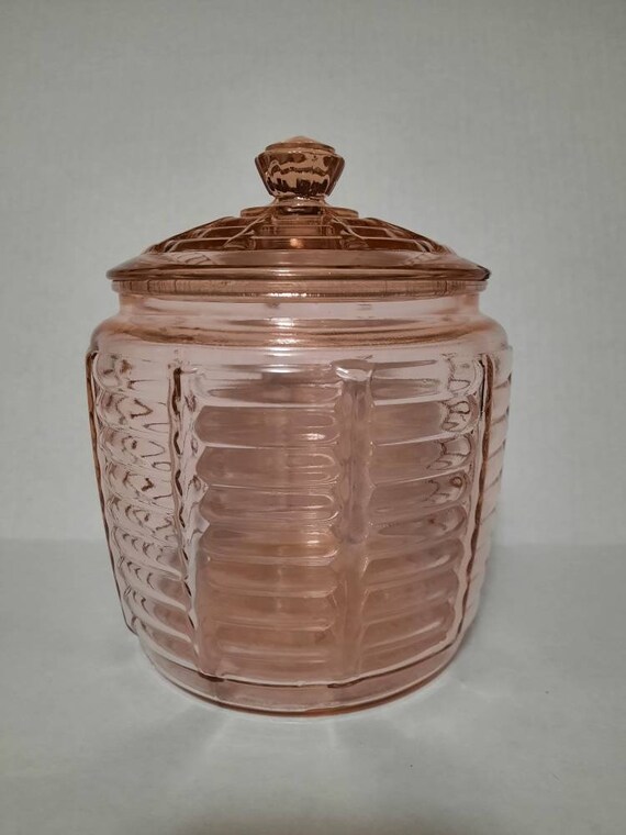 Pink Depression Glass Biscuit Jar Collectable Cookie Jar Etsy