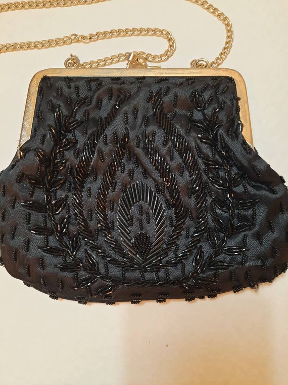 Black evening bag, special occasion bag, peacock … - image 1
