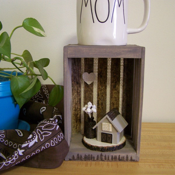 Rustic Wooden Crate | Shelf | Shadow Box | Riser | Bud Vase | Wood Burned And Hand Painted | Farm House Decor | Display Stand