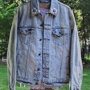 Vintage Levi's Denim Jean Jacket with Fringe | Genuine Levi's | Western Jean Jacket | Upcycled Denim Jacket with Patches | Size Large