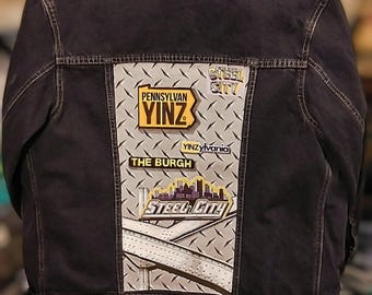 Pittsburgh Jean Jacket | Yinzer Black and Gold Denim Jacket | Black Jean Jacket | Yinzylvania | Pennsylvanyinz | The Steel City | Steelers