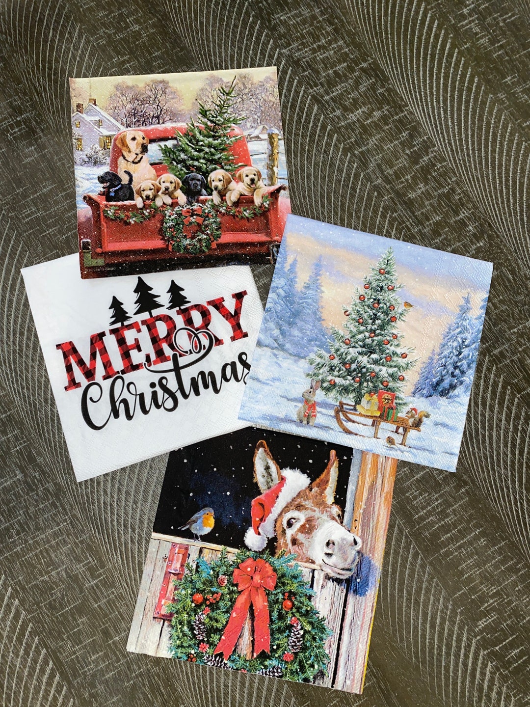 Keep Unique Christmas Paper Decoupage Napkins, Animals Holiday Napkin Dog,  Assorted Color20/Pack 