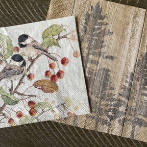 Serviettes pour décoration, Oiseaux, arbres, Serviettes en papier, Fournitures créatives, Art ModPodge, Cadeau scrapbooking, JunkJournal Supplies