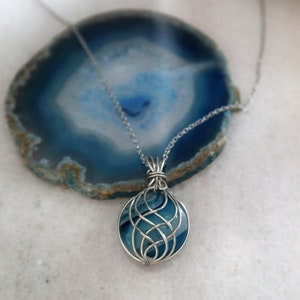 Blue Agate wire wrapped pendant