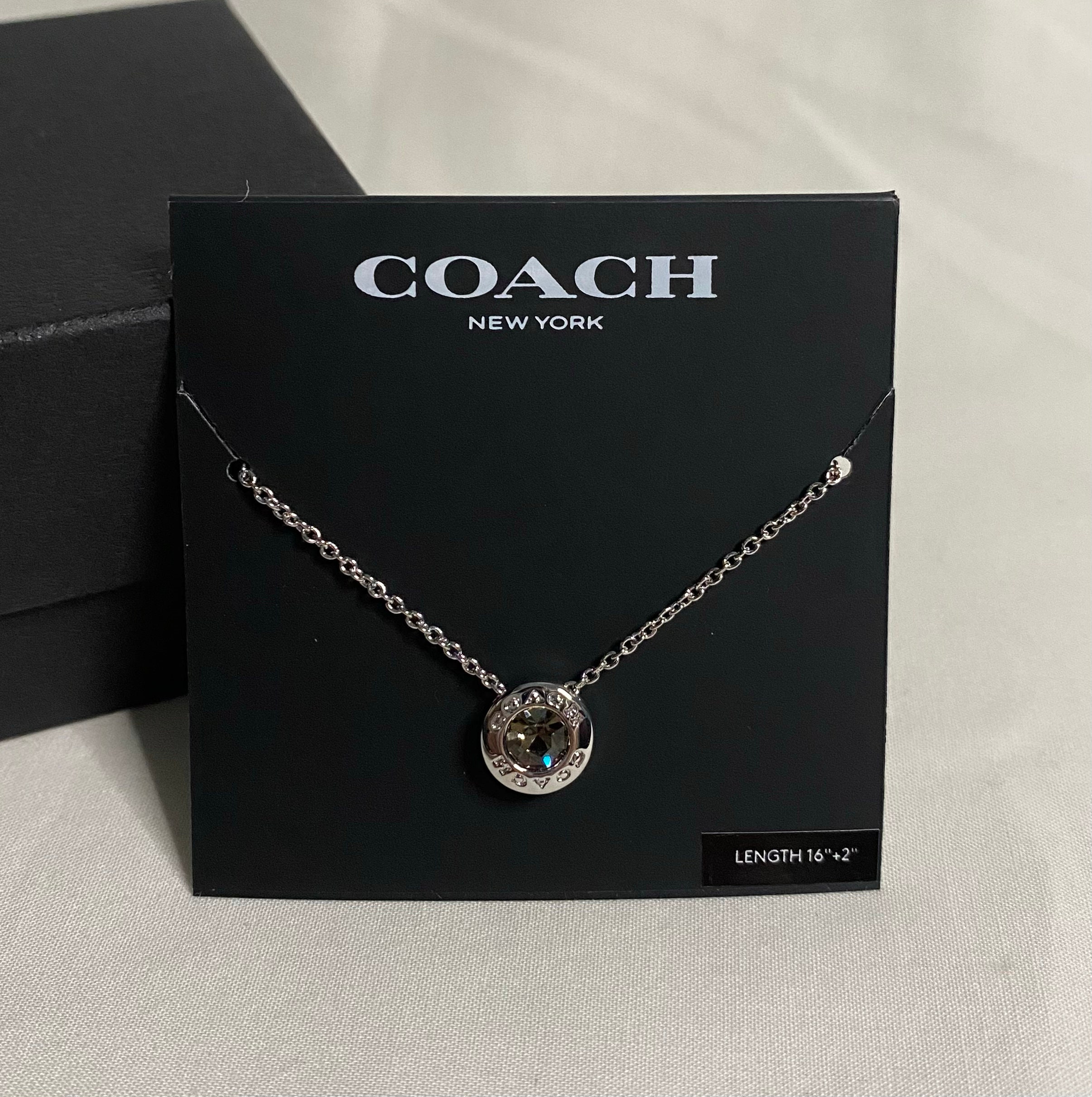 Coach Logo Pendant In Gold Tone Amber Glass Center on Gold Tone Chain -  Ruby Lane