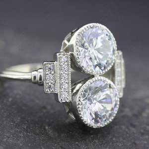 1.7ct Moissanit Diamant Zweistein Vintage Art-Deco-Ring aus Sterlingsilber, antiker Ring, Vintage-Ring, Verlobungsring, Moissanit-Ring