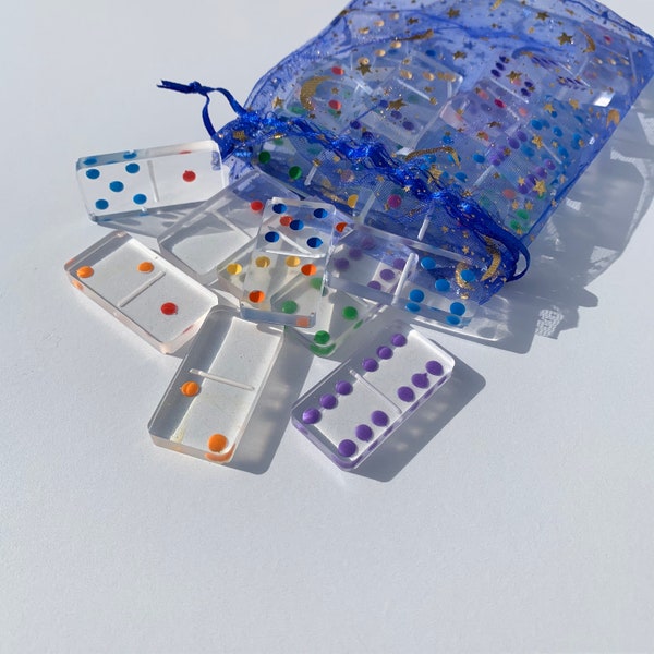 Rainbow Multicolored Clear Set of 28 Dominoes