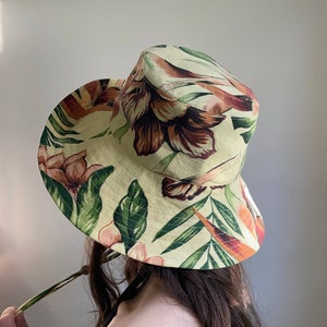Satin-Lined | Wide Brim Soft Vintage Tropical Print Sun Hat | Multiple Unisex Sizes Available Made to Order