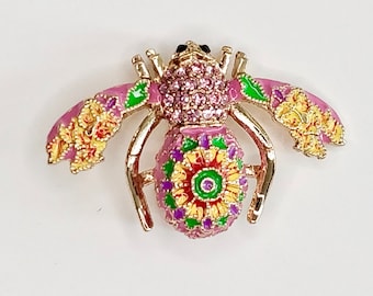 Joan Rivers Purple Pink Floral Blue BEE PIN Brooch Gift for her women Jewelry Retired Item
