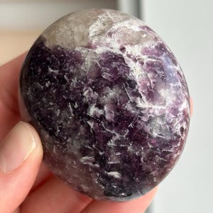 Dark Purple Lepidolite Palm Stone with Quartz Inclusions