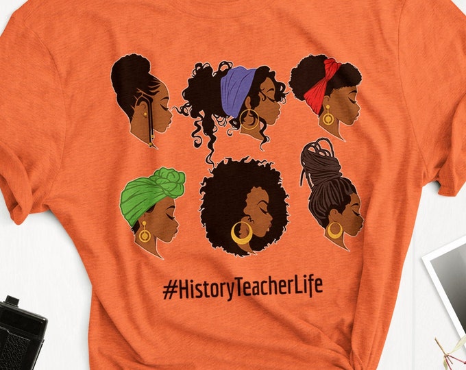 History Teacher Life Black Woman Afro Headwraps (Short-Sleeve Unisex T-Shirt) Gift for Natural African-American Black Woman