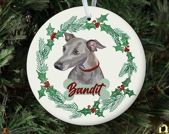Personalized Dog Ornament, Custom Dog Christmas Ornament, Italian Greyhound Ornament, Dog Name Pet Ornament