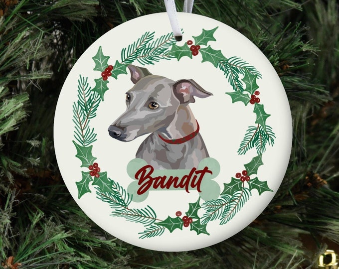 Personalized Dog Ornament, Custom Dog Christmas Ornament, Italian Greyhound Ornament, Dog Name Pet Ornament