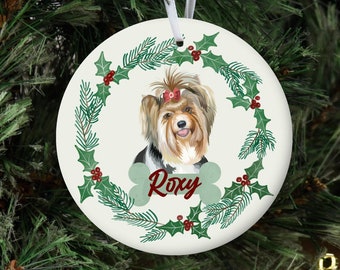 Personalized Dog Ornament, Custom Dog Christmas Ornament, Biewer Terrier Ornament, Dog Name Pet Ornament