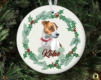Personalized Dog Ornament, Custom Dog Christmas Ornament, Jack Russell Terrier Ornament, Dog Name Pet Ornament