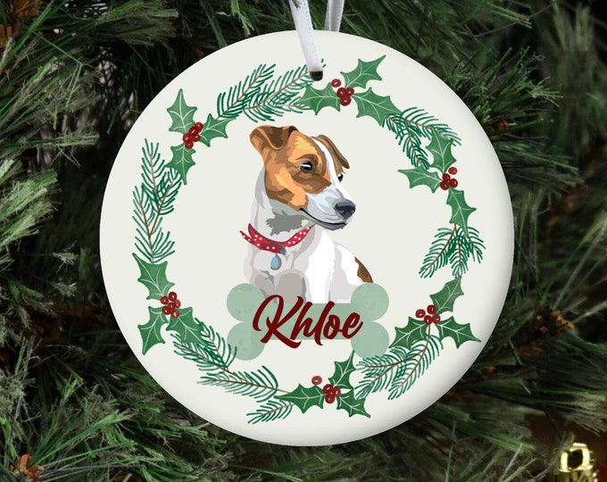 Personalized Dog Ornament, Custom Dog Christmas Ornament, Jack Russell Terrier Ornament, Dog Name Pet Ornament