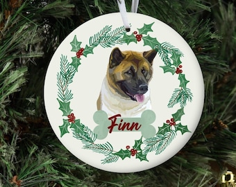 Personalized Dog Ornament, Custom Dog Christmas Ornament, American Akita Ornament, Dog Name Pet Ornament